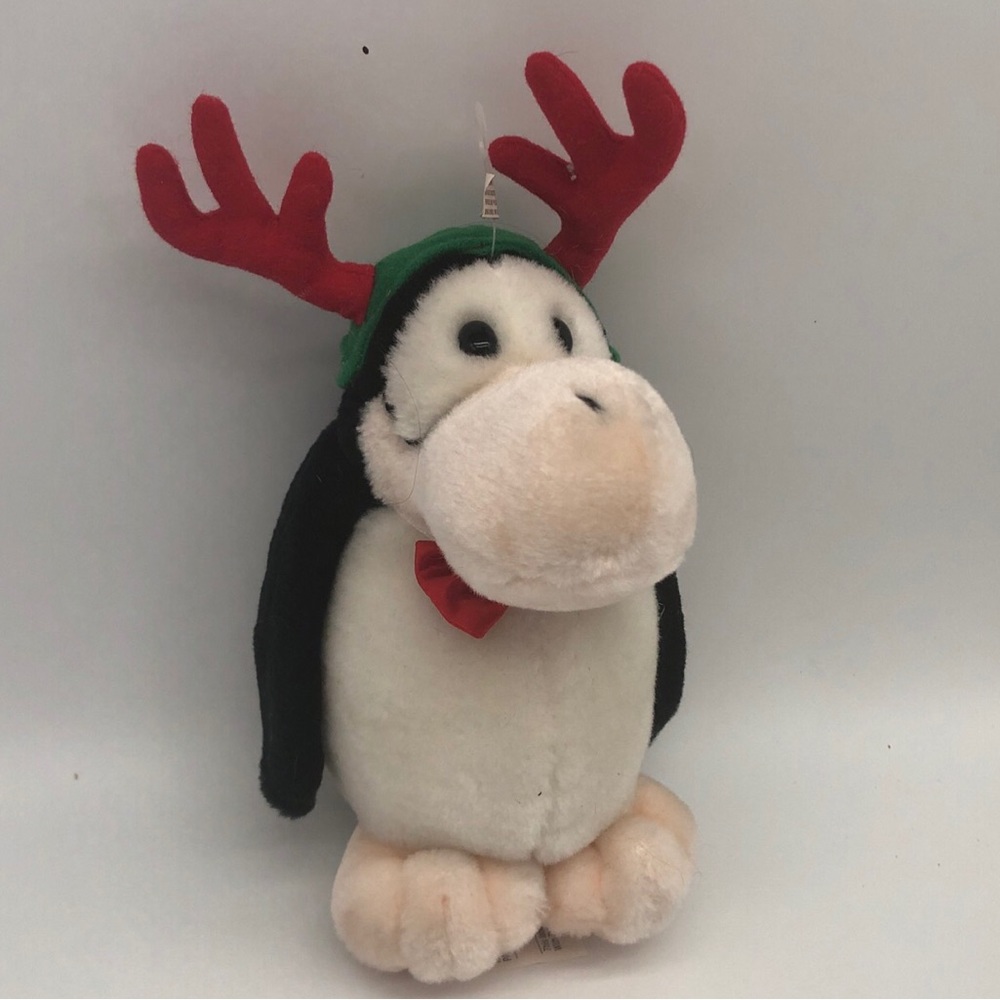 Vintage OPUS Christmas Plush with Reindeer Antlers - Opus n' Bill - 8 Inches
